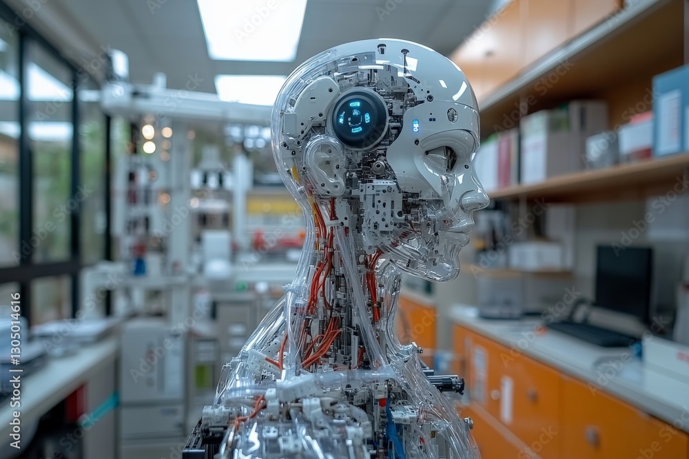 Aufkleber Advanced robotic prototype showcases intricate design and technology in modern laboratory setting