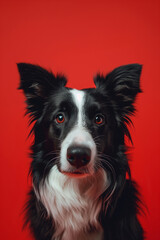 Fototapeta premium Border Collie dog on minimalistic colorful background with Copy Space. Perfect for banners, veterinary ads, pet food promotions, and minimalist designs. 