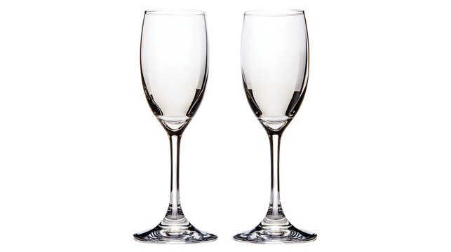 Two empty champagne flutes on black background