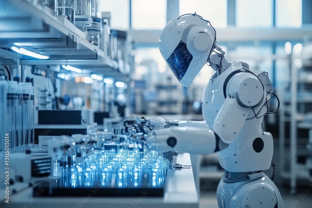 Aufkleber robot in laboratory conducting experiments with scientific equipment during daylight hours