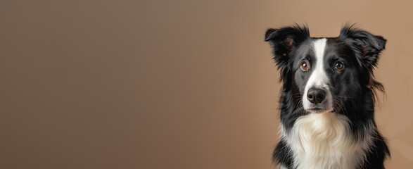 Fototapeta premium Border Collie dog on minimalistic colorful background with Copy Space. Perfect for banners, veterinary ads, pet food promotions, and minimalist designs. 