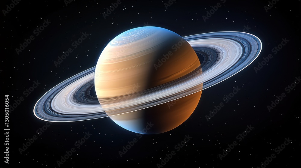 Poster saturn with its majestic rings floating in the vast expanse of space against a starry backdrop celes