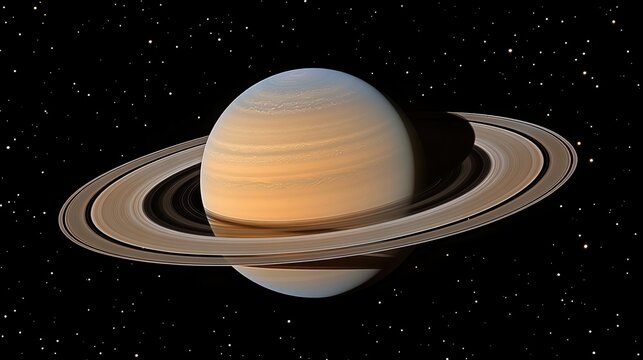 Majestic saturn with icy rings against a backdrop of distant stars in the dark cosmic expanse of space