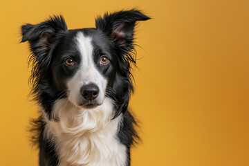 Fototapeta premium Border Collie dog on minimalistic colorful background with Copy Space. Perfect for banners, veterinary ads, pet food promotions, and minimalist designs. 