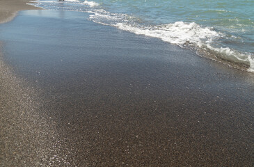 magnetic black sand in the village of Ureki in Georgia.Black sea beach with black sand