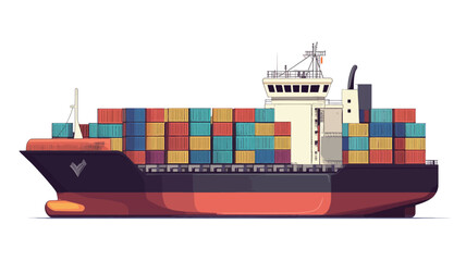 A digital illustration of a large container ship depicted in a side profile view against a white background. The ship is rendered in a stylized, low-polygonal style with a simplified,