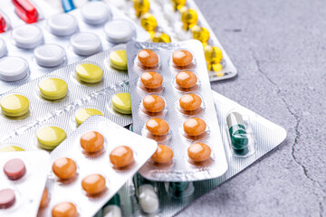Variety of medicines and drugs.Medicine and healthcare concept.Variety of medicines and...