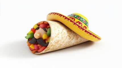 Cartoon burrito man in sombrero