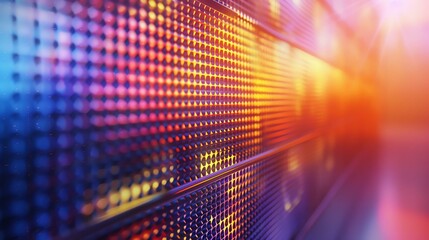 Fototapeta premium A close-up view of a vibrant, illuminated LED screen, showcasing colorful lights and patterns. The image captures the essence of modern technology and digital displays.