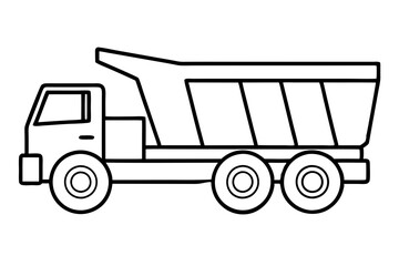 Dump Truck Line Drawing | Construction Vehicle Side View Vector

