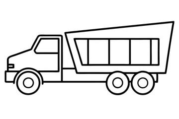 Dump Truck Line Drawing | Construction Vehicle Side View Vector

