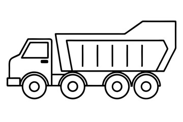 Dump Truck Line Drawing | Construction Vehicle Side View Vector

