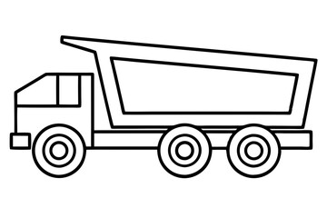 Dump Truck Line Drawing | Construction Vehicle Side View Vector

