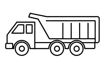 Dump Truck Line Drawing | Construction Vehicle Side View Vector

