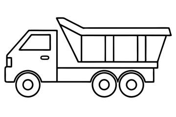 Dump Truck Line Drawing | Construction Vehicle Side View Vector

