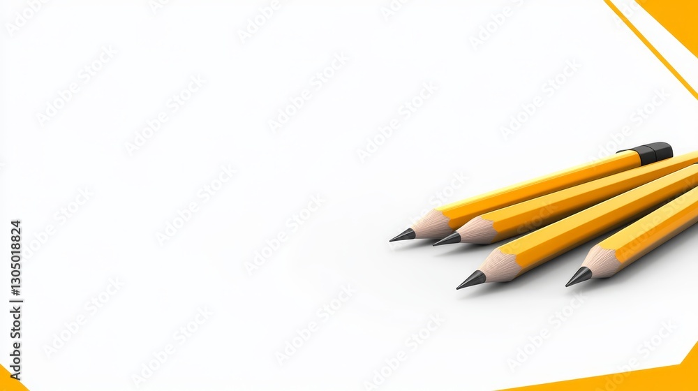 Poster closeup of single pencil and sharpener on pristine white background