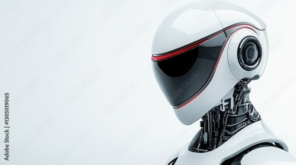 Poster sleek white robot with striking red accents glimpse into the future of automation