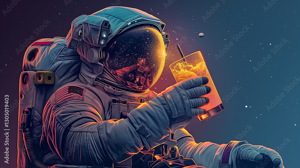Poster this astronaut relaxes while savoring a drink in a zero gravity environment during space tourism.