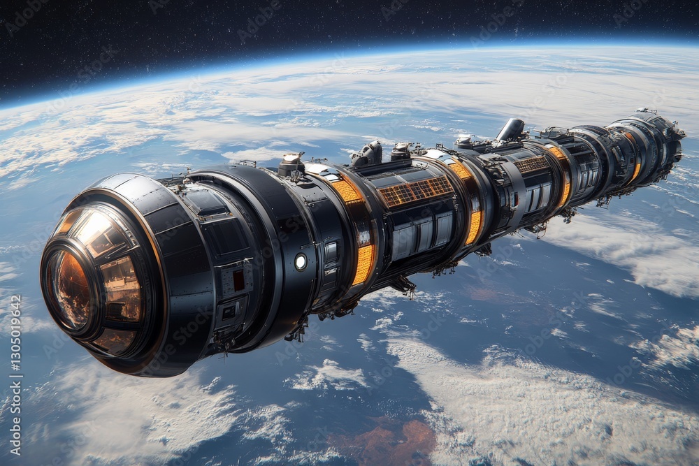 Leinwandbilder spacecraft traveling through the vastness of outer space with earth visible in the background