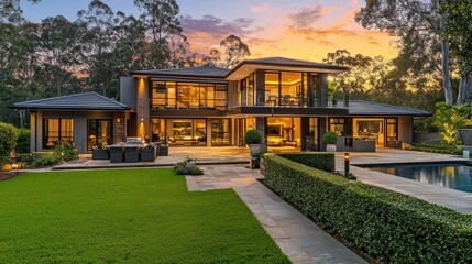 Obraz premium Geometric Contemporary Luxury Home with Sunlit Conservatory