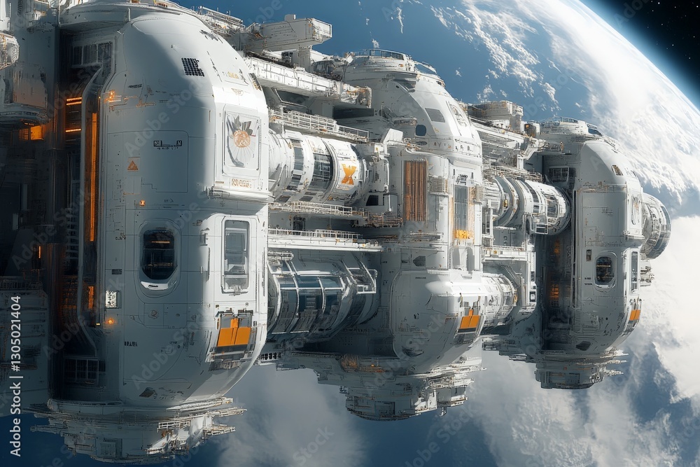 Aufkleber Advanced space station design with intricate architecture orbiting Earth