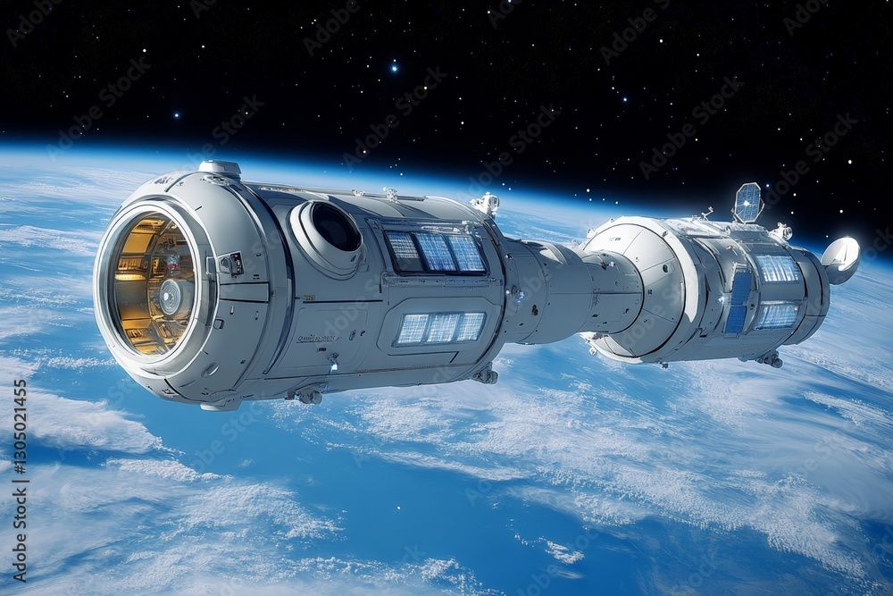 Aufkleber Space habitat module orbiting Earth captures stunning view of our planet from above