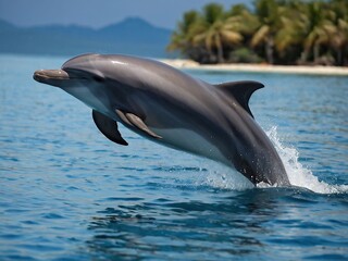 Naklejka premium Playful Dolphins Jumping in Tropical Ocean: Marine Life and Wildlife Adventure