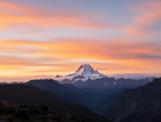 Majestic Mountain Range at Dawn: A Symphony of Colors and Shadows