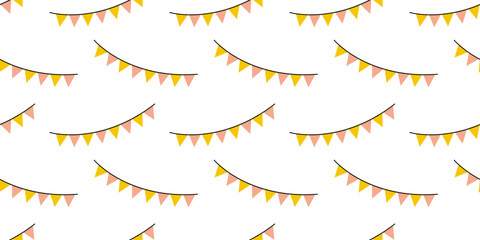 Colorful bunting patterns decorate a festive setting for celebrations and events throughout the year