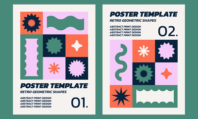 Retro geometric shapes vector poster templates. Abstract modern art backgrounds print designs