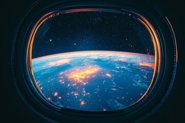 Stunning view of Earth illuminated at night from a space capsule window