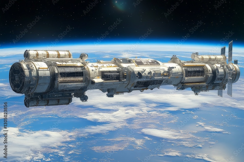 Poster spaceship traveling above earth during a clear day showcasing stunning views of the planet and its a
