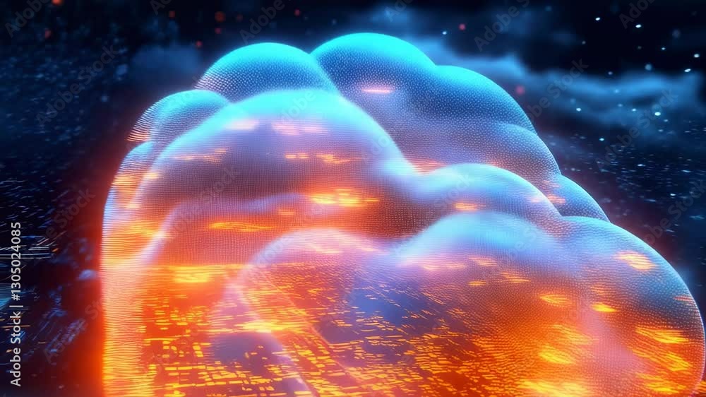 Aufkleber digital cloud formation with glowing elements showcasing data flow and innovation in a futuristic en