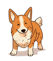 Corgi dog cartoon style playful and cute brown and white dog standing on white background simple design perfect for pet-themed projects