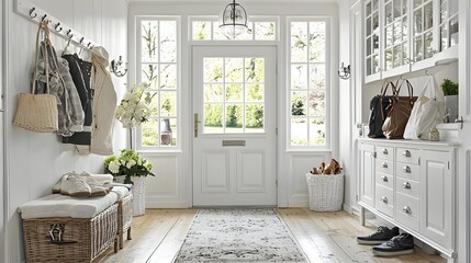 Bright and Airy Modern Entrance Hallway with Natural Light and Stylish White Decor