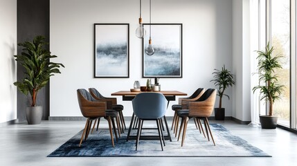 Modern Dining Room Interior with Artwork