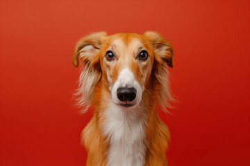 Fototapeta premium Borzoi dog on minimalistic colorful background with Copy Space. Perfect for banners, veterinary ads, pet food promotions, and minimalist designs.