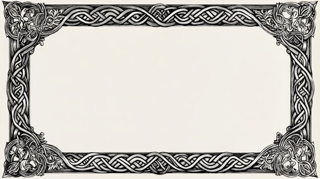 Elegant Viking-Inspired A4 Border with Fine Norse Knotwork, Subtle Runes, and Minimalist Geometric Patterns. Delicate Jelling and Urnes Style, High-Contrast Black Ink on White Background.