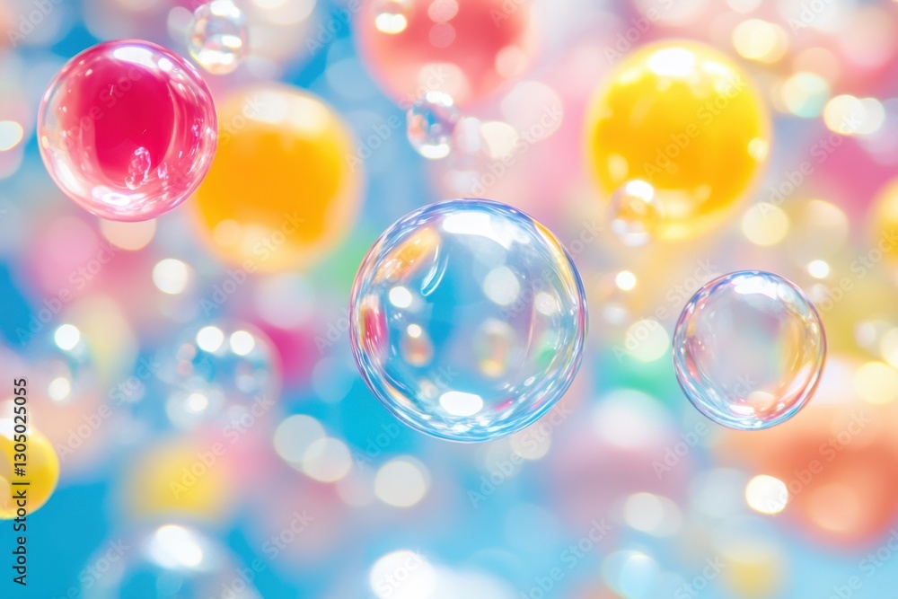 Poster colorful spheres floating against a vibrant bokeh background creating a dreamy and playful atmospher