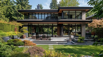 Fototapeta premium Geometric Contemporary Luxury Home with Sunlit Gallery