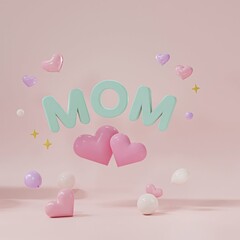 Mother's Day celebration with balloons on a pastel pink background
