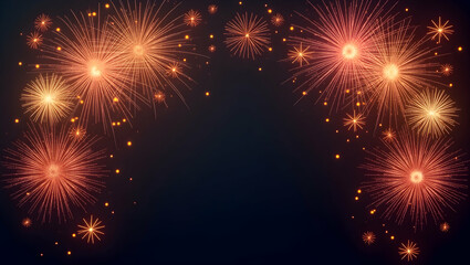 Fototapeta premium Vibrant New Year Fireworks and Star Border: Dynamic Space for Festive Messages with Copy Space on the Left Side - Perfect for Celebrating the New Year!