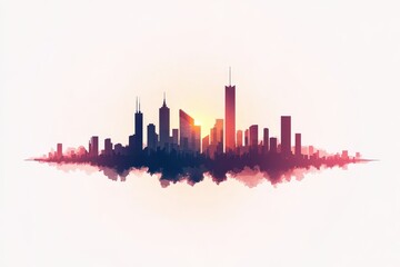 Fototapeta premium Sunset skyline silhouette over cityscape with colorful gradient hues reflecting the evening atmosphere