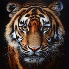 Fototapeta premium Intense Gaze of a Tiger Close up Portrait in Dramatic Lighting