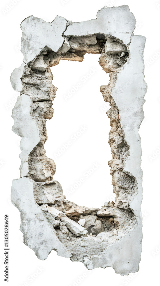Poster broken concrete wall with a transparent background forming an empty space, ideal for photo manipulat