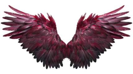 Majestic red wings with layered feathers, evoking fantasy and power. Wings isolated and AI generated.  .