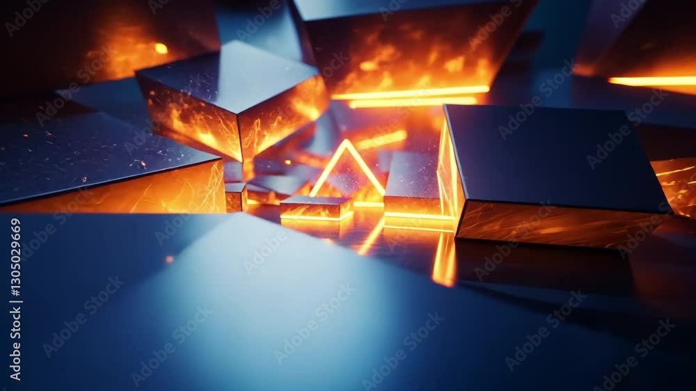 Aufkleber geometric firestorm: a dynamic composition of fragmented geometric shapes, reflecting fiery internal