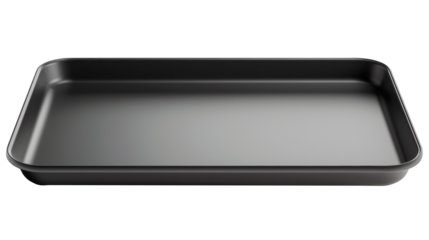 Black rectangular baking tray with a non-stick surface for cooking or roasting. Tray isolated and AI generated.  .