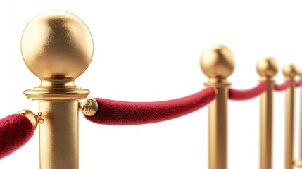 Elegant Golden Rope Barrier with Red Velvet Cords on a White Background