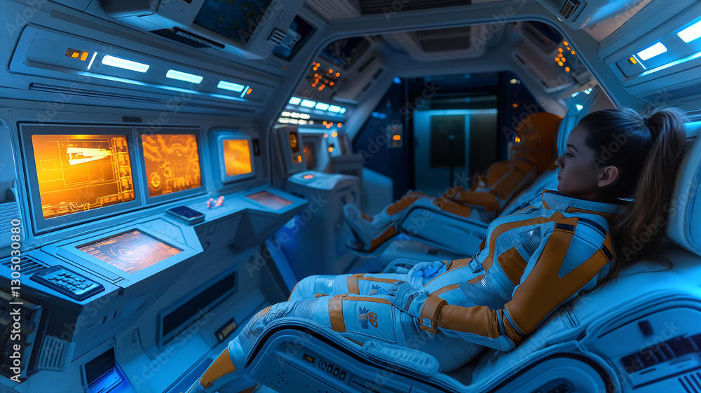 Aufkleber this passengers enjoy a high-tech spaceplane cockpit while preparing for suborbital flight.